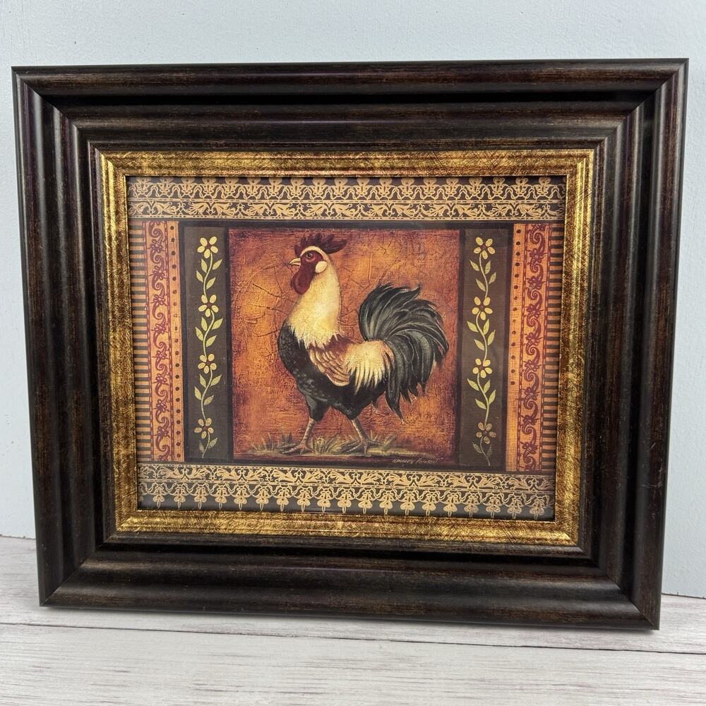 Mediterranean Rooster VII Framed Art Print 14x12 Kimberly Poloson Farm House EUC